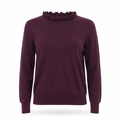 Oasis Womens Purple Ruffle Neck Long Sleeve Knit Blouse Size M