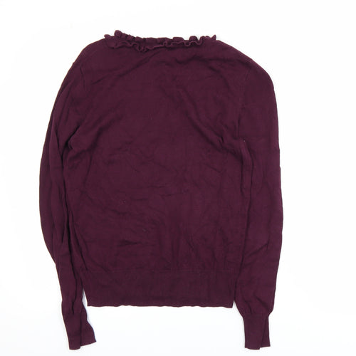 Oasis Womens Purple Ruffle Neck Long Sleeve Knit Blouse Size M