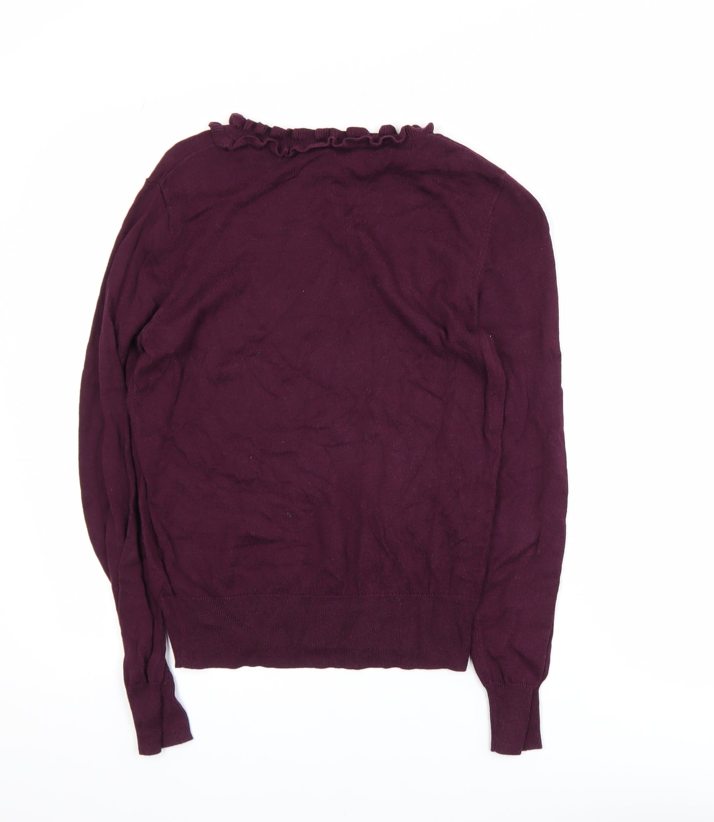 Oasis Womens Purple Ruffle Neck Long Sleeve Knit Blouse Size M