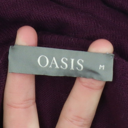 Oasis Womens Purple Ruffle Neck Long Sleeve Knit Blouse Size M