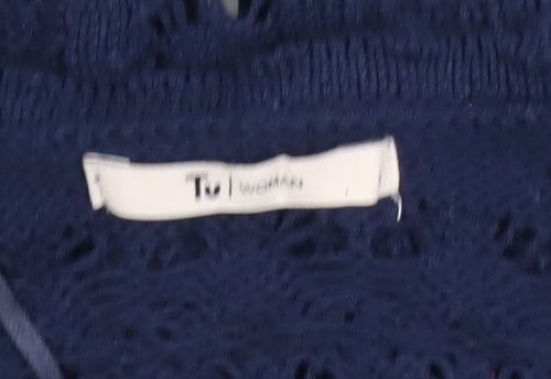 Tu Women Blue Crochet Knit Long Sleeve V-Neck Cardigan Size 8