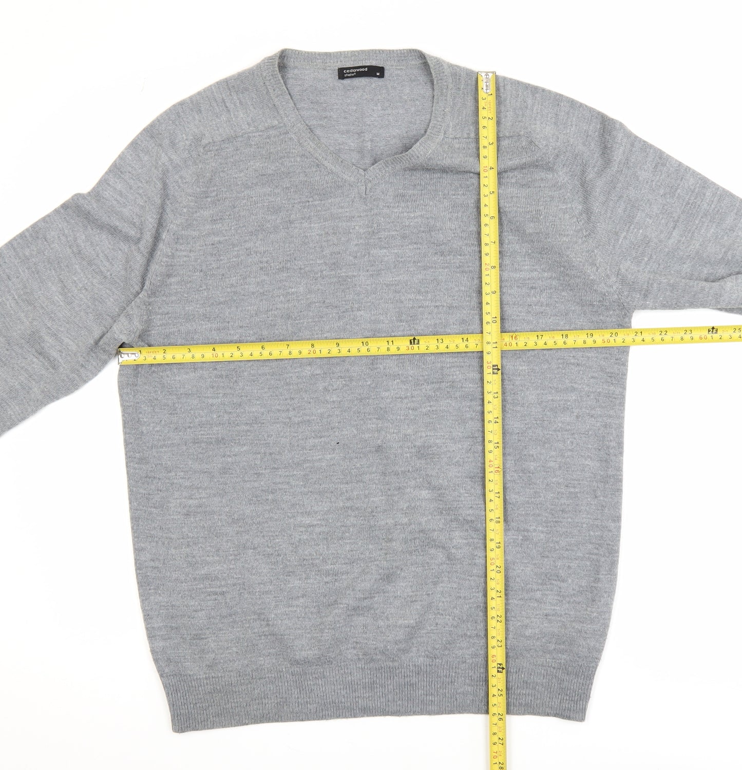Cedarwood State Men's Grey V-Neck Acrylic Knit Jumper M