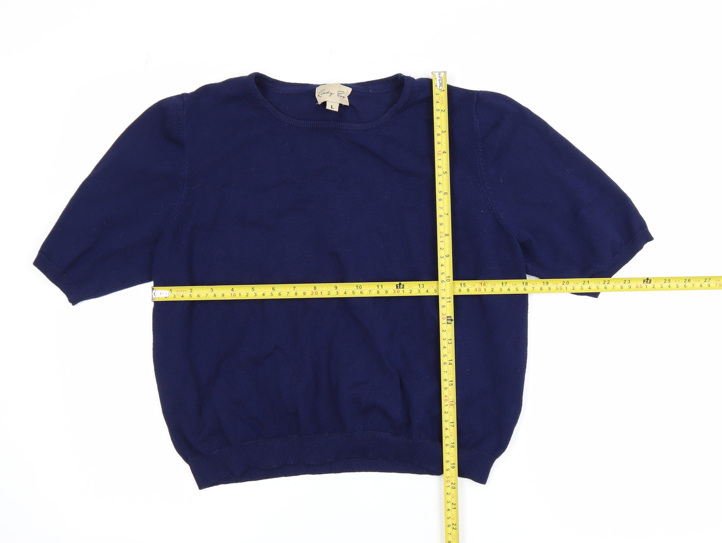 Lindy Bop Women's Blue Knit Short Sleeve Crew Neck Blouse L