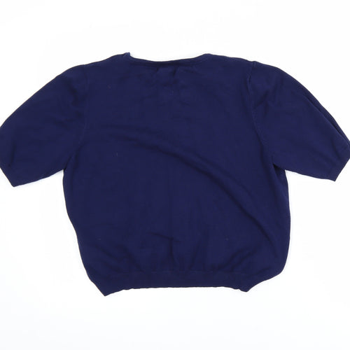 Lindy Bop Women's Blue Knit Short Sleeve Crew Neck Blouse L