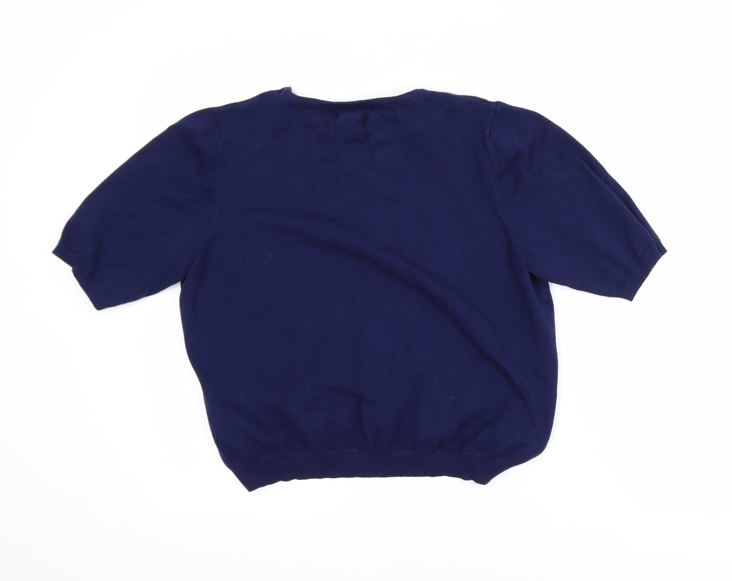 Lindy Bop Women's Blue Knit Short Sleeve Crew Neck Blouse L