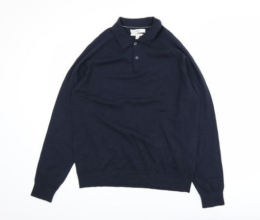 Marks and Spencer Men’s Blue Long Sleeve Cotton Polo M