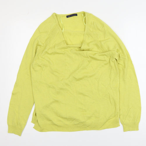 Marks and Spencer Womens Green Wool Blend V-Neck Jumper Size 8