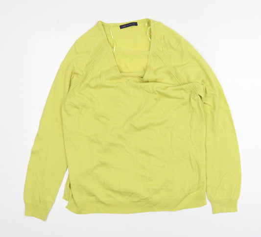 Marks and Spencer Womens Green Wool Blend V-Neck Jumper Size 8