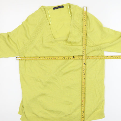 Marks and Spencer Womens Green Wool Blend V-Neck Jumper Size 8