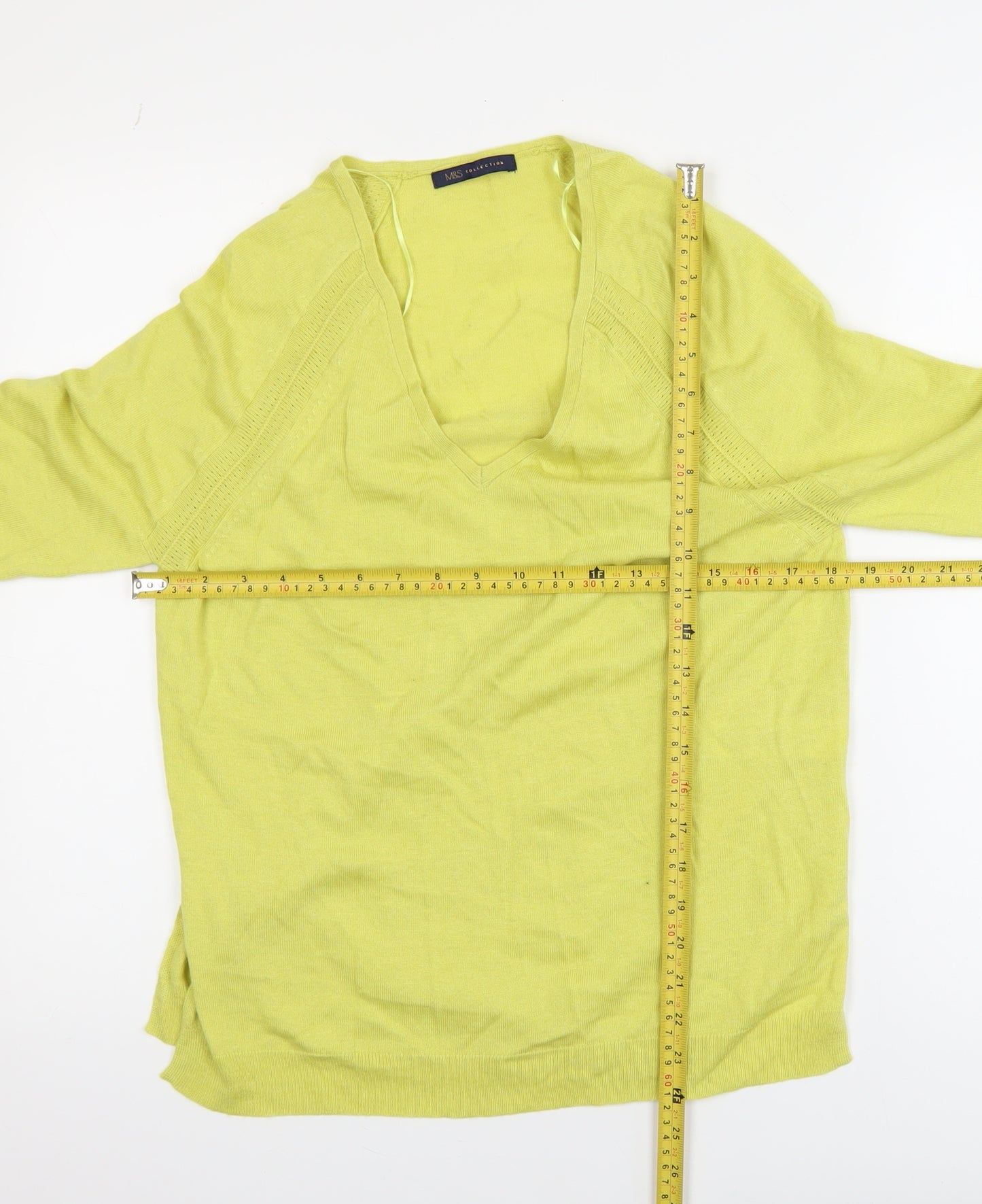 Marks and Spencer Womens Green Wool Blend V-Neck Jumper Size 8