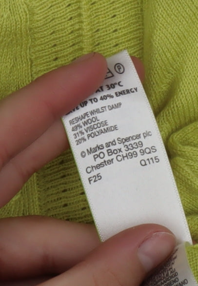Marks and Spencer Womens Green Wool Blend V-Neck Jumper Size 8