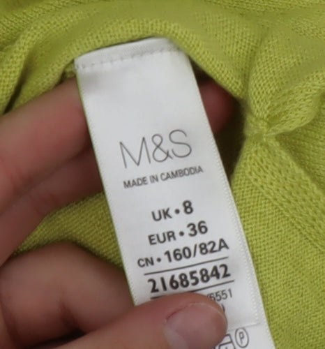 Marks and Spencer Womens Green Wool Blend V-Neck Jumper Size 8