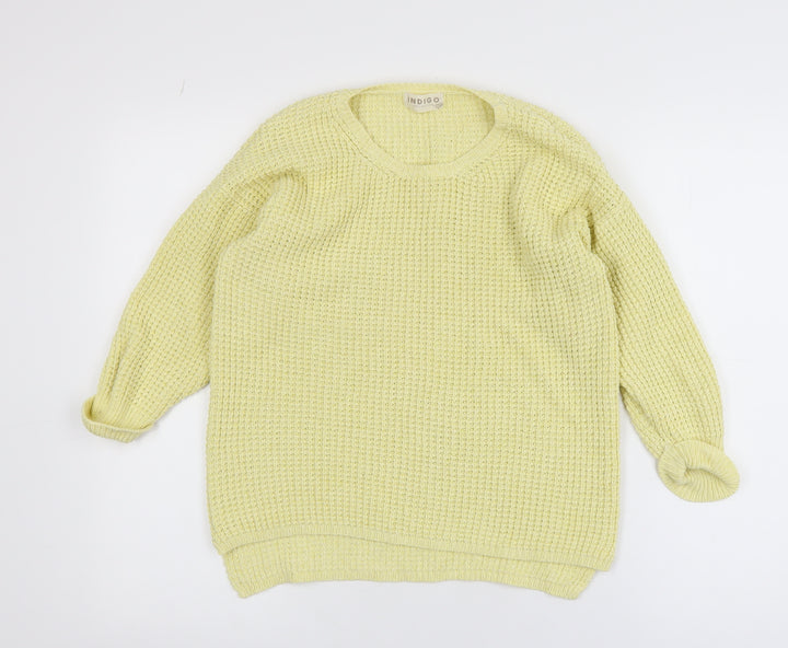 Marks and Spencer Women Yellow Cotton Waffle Knit Jumper Size 10
