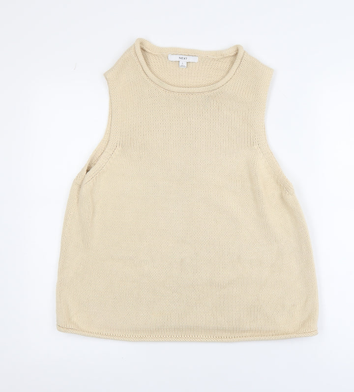 NEXT Women Beige Knit Cotton Sleeveless Vest Jumper L
