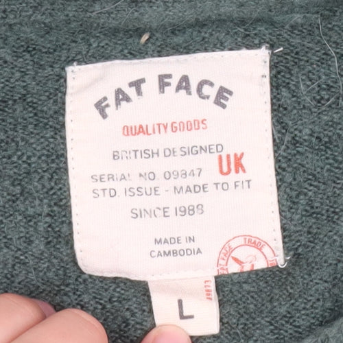 Fat Face Men's Green Wool Blend Crew Neck Pullover Jumper L