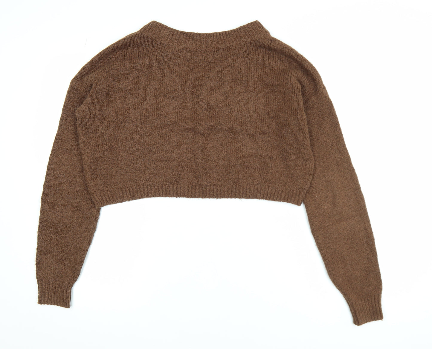 Hollister Women Brown XS V-Neck Knit Cropped Pullover Jumper