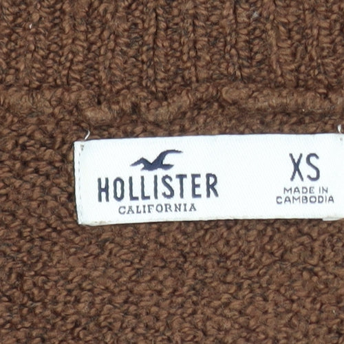 Hollister Women Brown XS V-Neck Knit Cropped Pullover Jumper
