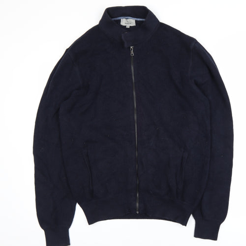Marks and Spencer Men's Blue Full Zip Cotton Jumper Size L