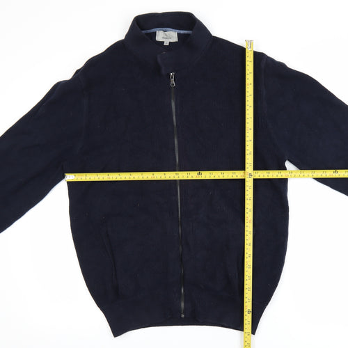 Marks and Spencer Men's Blue Full Zip Cotton Jumper Size L