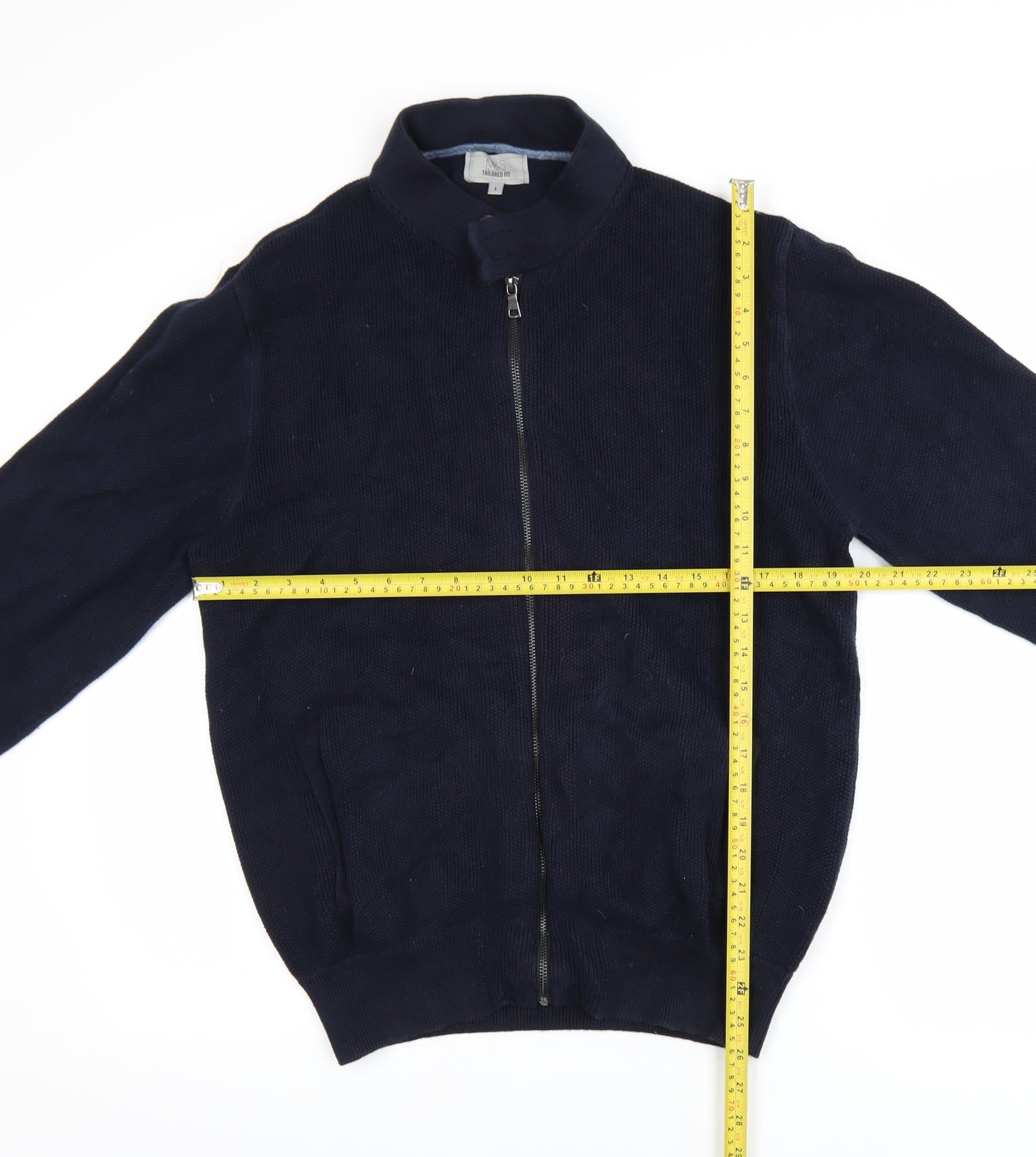 Marks and Spencer Men's Blue Full Zip Cotton Jumper Size L