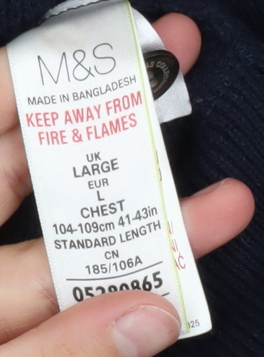 Marks and Spencer Men's Blue Full Zip Cotton Jumper Size L