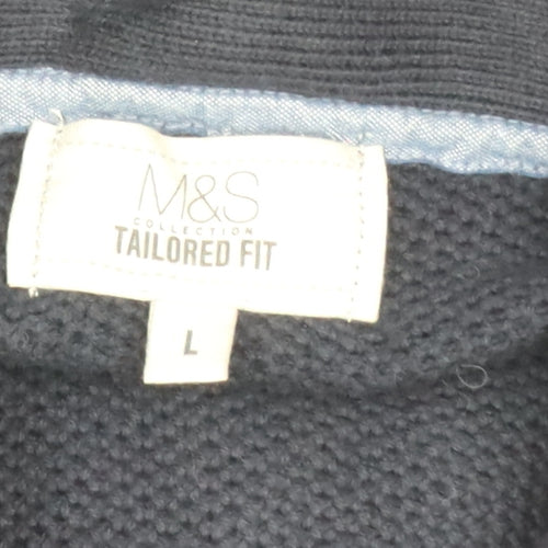 Marks and Spencer Men's Blue Full Zip Cotton Jumper Size L