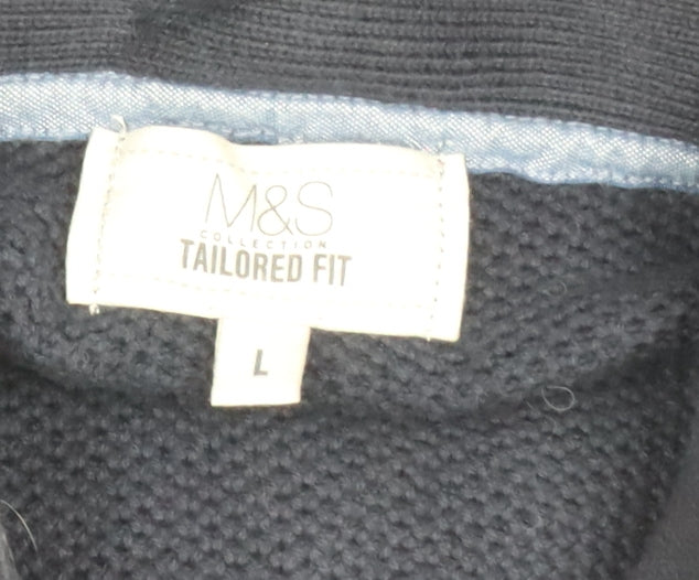 Marks and Spencer Men's Blue Full Zip Cotton Jumper Size L