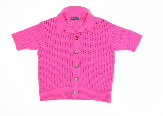 Marks and Spencer Women’s Pink Short Sleeve Collared Cotton Cardigan Size 12
