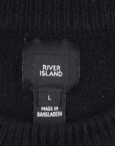 River Island Men's Black L Crew Neck Knit Jumper