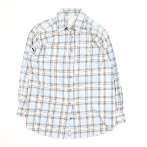 Marks and Spencer Men's Blue Plaid Flannel Long Sleeve Shirt M