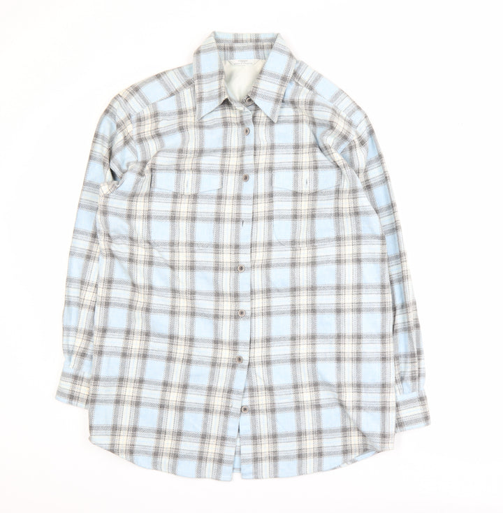 Marks and Spencer Men's Blue Plaid Flannel Long Sleeve Shirt M