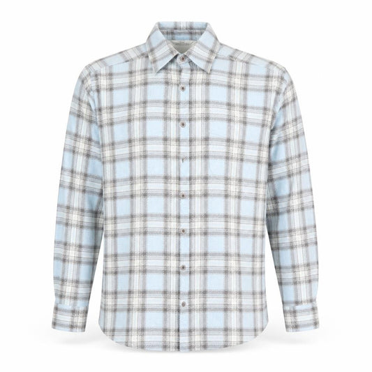 Front view of Marks & Spencer Men's Blue Plaid Flannel Long Sleeve Shirt M