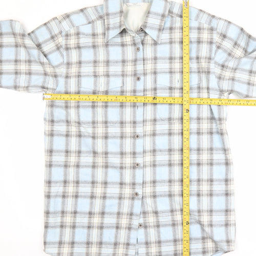 Marks and Spencer Men's Blue Plaid Flannel Long Sleeve Shirt M