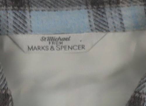 Marks and Spencer Men's Blue Plaid Flannel Long Sleeve Shirt M