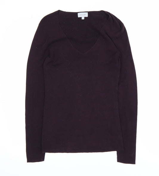 Jigsaw Women's Purple Silk Cotton V-Neck Long Sleeve Top Size S