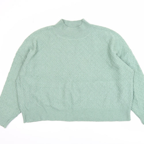 Fat Face Women Green Mock Neck Cable-Knit Jumper Size 14