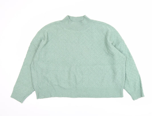 Fat Face Women Green Mock Neck Cable-Knit Jumper Size 14