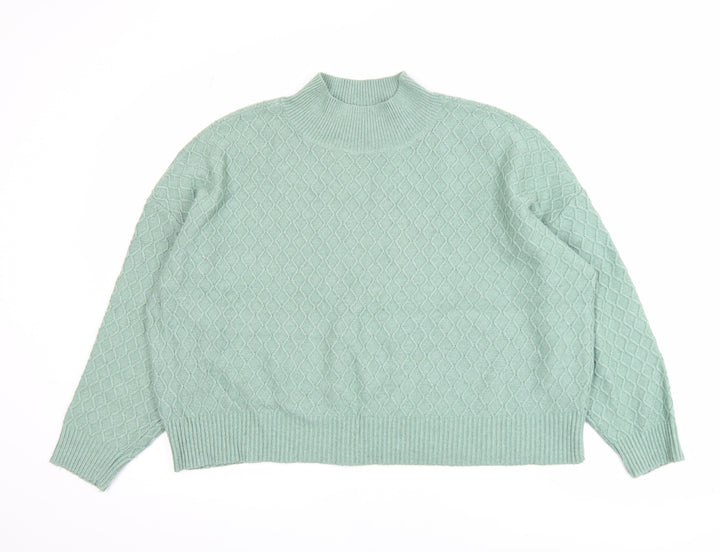 Fat Face Women Green Mock Neck Cable-Knit Jumper Size 14