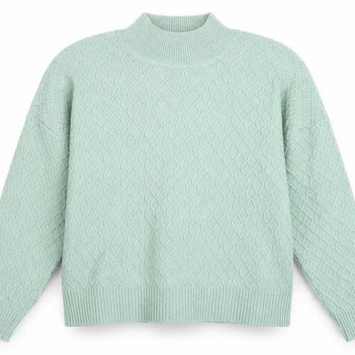 Fat Face Women Green Mock Neck Cable-Knit Jumper Size 14