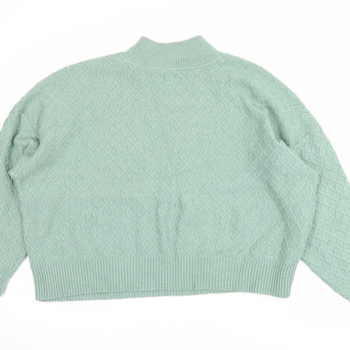 Fat Face Women Green Mock Neck Cable-Knit Jumper Size 14