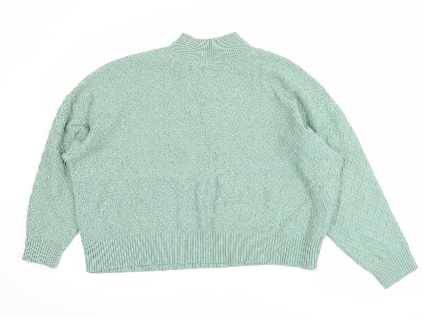 Fat Face Women Green Mock Neck Cable-Knit Jumper Size 14