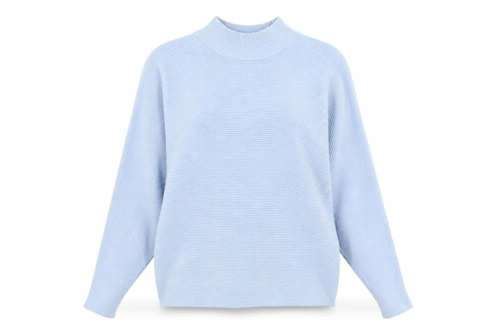 Front view of Principles women’s blue mock neck relaxed fit knit jumper, size L