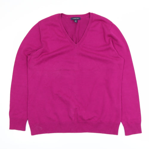 Lands' End Women's Pink V-Neck Cotton Blend Jumper Size 10-12
