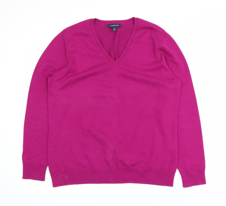 Lands' End Women's Pink V-Neck Cotton Blend Jumper Size 10-12
