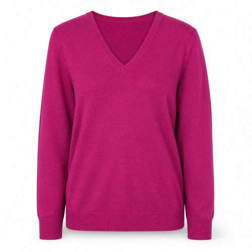 Lands' End Women's Pink V-Neck Cotton Blend Jumper Size 10-12