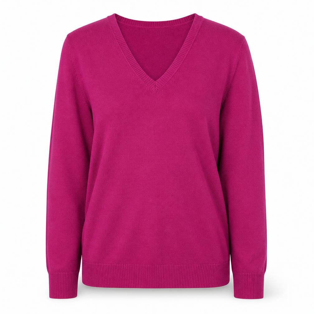 Lands' End Women's Pink V-Neck Cotton Blend Jumper Size 10-12