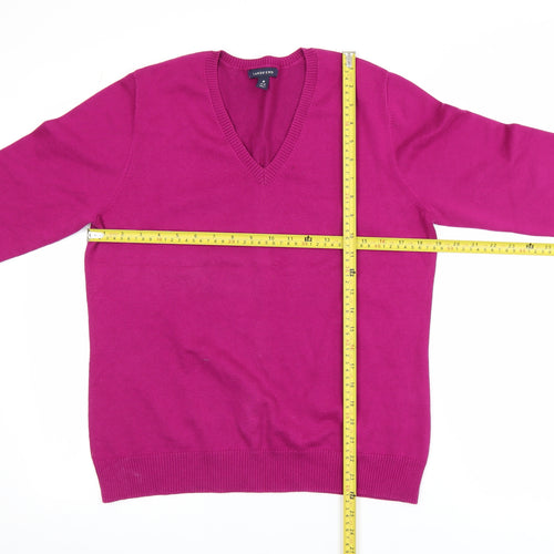 Lands' End Women's Pink V-Neck Cotton Blend Jumper Size 10-12