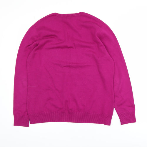 Lands' End Women's Pink V-Neck Cotton Blend Jumper Size 10-12