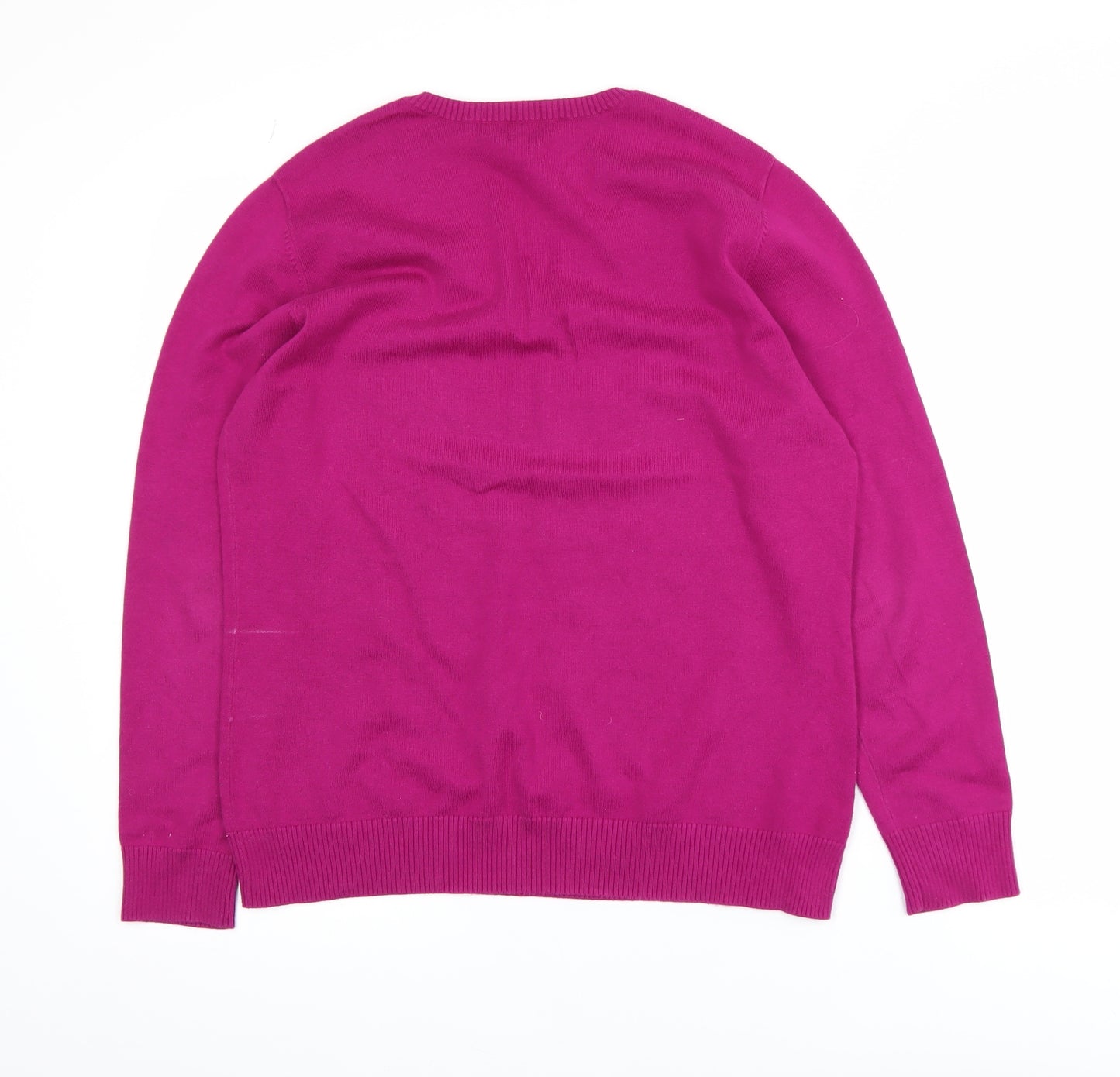 Lands' End Women's Pink V-Neck Cotton Blend Jumper Size 10-12