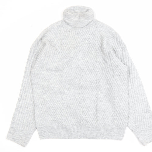 Max Women Grey Roll Neck Long Sleeve Knit Jumper Size S UK 6/8